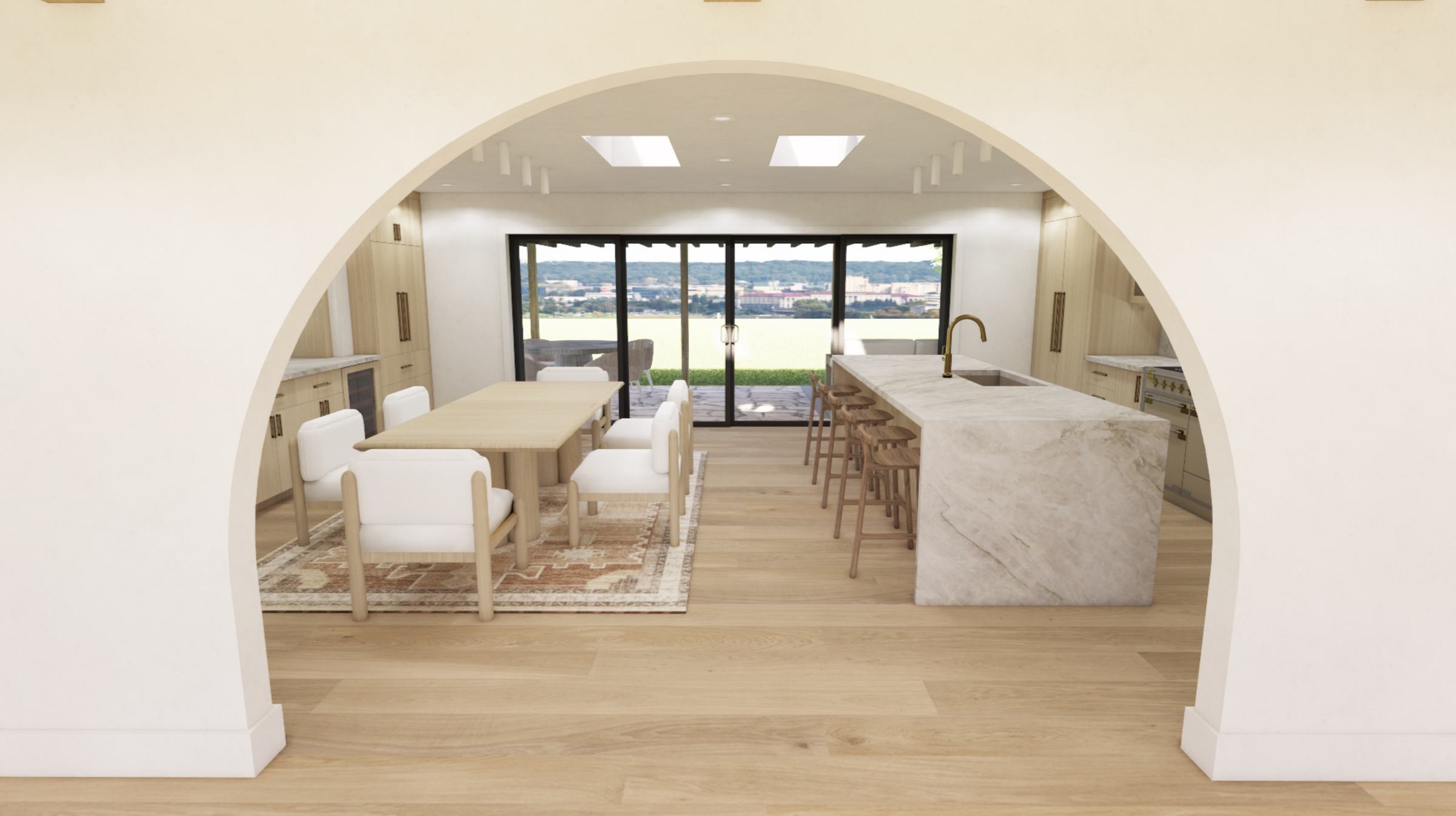 Bright residential kitchen and dining area